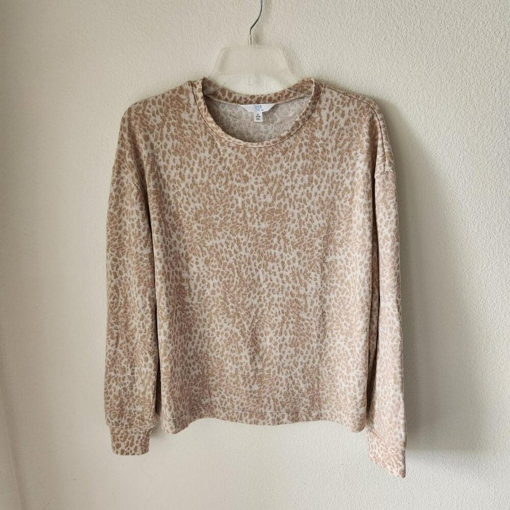 Time & Tru Women's Tan Animal Print Long Sleeve Sweater Size S Loungewear Comfy
